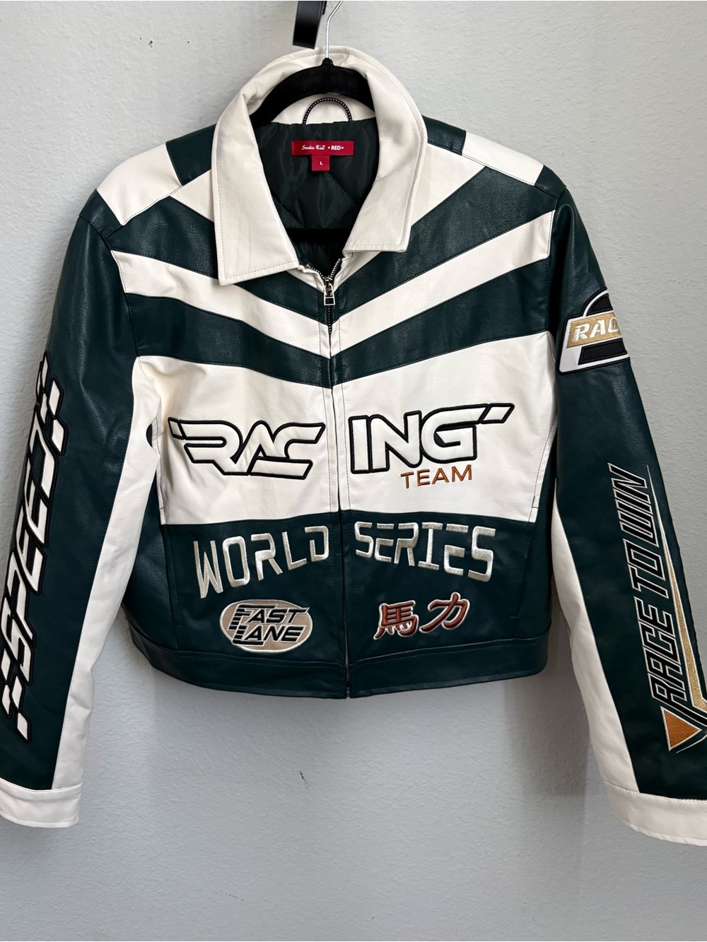 AKIRA Green & White Racing-Inspired Bomber Jacket